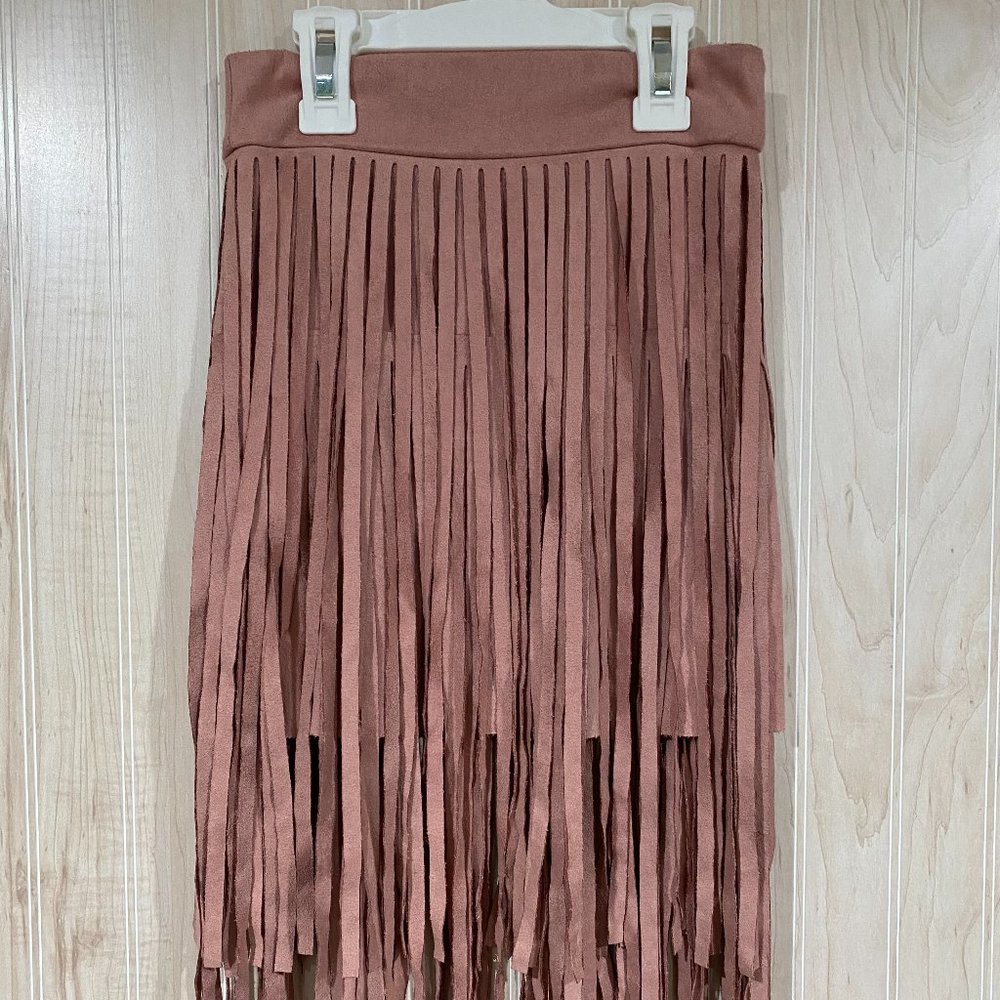 Pink Peyton Bre Faux Suede Fringe Skirt